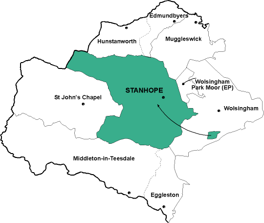 Map showing parishes adjacent to Stanhope St. Thomas the Apostle