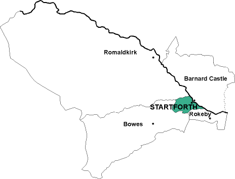 Map showing parishes adjacent to Startforth Holy Trinity