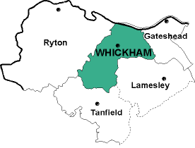 Map showing parishes adjacent to Whickham St. Mary