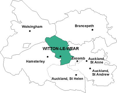 Map showing parishes adjacent to Witton-le-Wear St. Philip and St. James