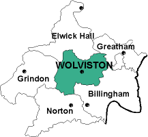 Map showing parishes adjacent to Wolviston St. Peter