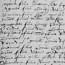 Baptism entries from a parish register in the year 1599