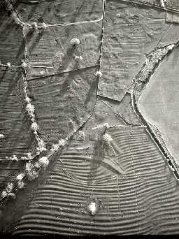 Aerial view of East Matfen deserted medieval village earthworks. Photo © Tim Gates.