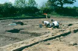 Archaeologists excavating at Chevington chapel in 1997. Photo by Northumberland County Council.
