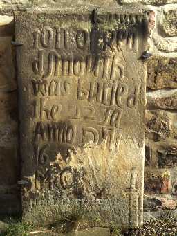 17th century gravestone at Bellingham Church.
Photo by Harry Rowland.