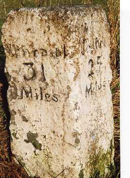 Milestone 1/2 mile from Otterburn.
Photo by Harry Rowland, 1969.