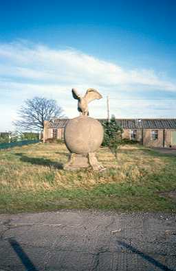 Eagle and globe carved by Polish airmen in world War II at Milfield Airfield. Photo by Northumberland County Council.