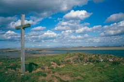 Cross on St Cuthbert's Isle, Holy Island. Photo by Northumberland County Council.