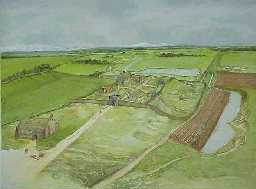 Bishop Middleham Castle from the North showing fish ponds to west and south c.1300