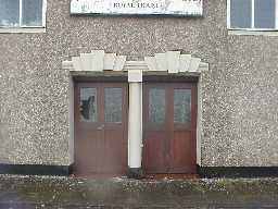 Main door showing re-used lintols and column from Hardwick Park.  March 2001