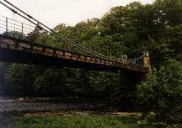 Whorlton suspension bridge before restoration. September 1993