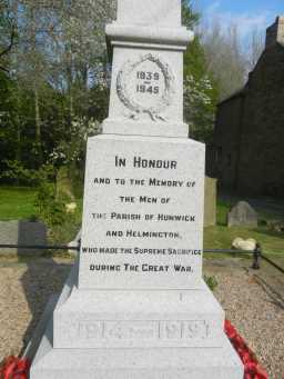 Close up of Front of War Memorial Cross, Church Lane, Hunwick 2016