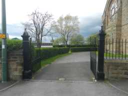 Gate of St. Joseph's RC Church, Thorneyholme Terrace, Stanley 2016