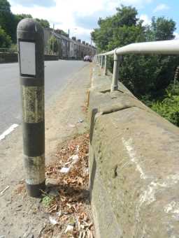 Close up photograph of road post at bridge over Broomside Cutting 2016