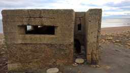 Photgraph of pill box on Blast Beach, Seaham, showing entrance 2017
