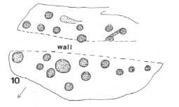 Illustration of a cup-marked outcrop, with an intersecting wall, East Loups', Cotherstone 1980-1997