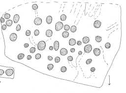 Illustration of a cup-marked boulder, Wash Beck, Barningham Moor 1980-1997