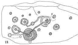 Illustration of a complex cup and ring-marked stone, Washbeck Green, Barningham Moor 1980-1997