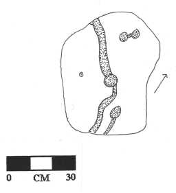 Illustration of a cup-and-groove-marked boulder, Barningham Moor 1980-1997