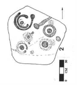 Illustration of a cup-and-ring-marked boulder, Goldsborough Rigg, Cotherstone 1980-1997