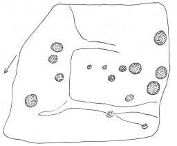 Illustration of a cup-marked boulder, East-South-East of Black Hill Gate, Barningham Moor 1980-1997