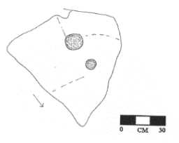 Illustration of 2 cup markings on a boulder, Osmaril Gill, Barningham Moor 1980-1997