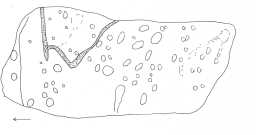 Illustration of a cup- and groove-marked boulder, below Eel Hill, Barningham Moor 1980-1997