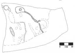 Illustration of a cup and groove-marked boulder, Eel Hill North, Barningham Moor 1980-1997