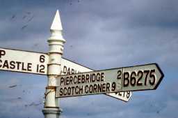 Denton Crossroads, Fingerpost to Piercebridge. 09/1974