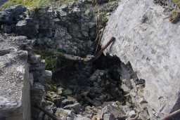 Close up of partially collapsed building at Dubby Sike, Cow Green 05/01/2005